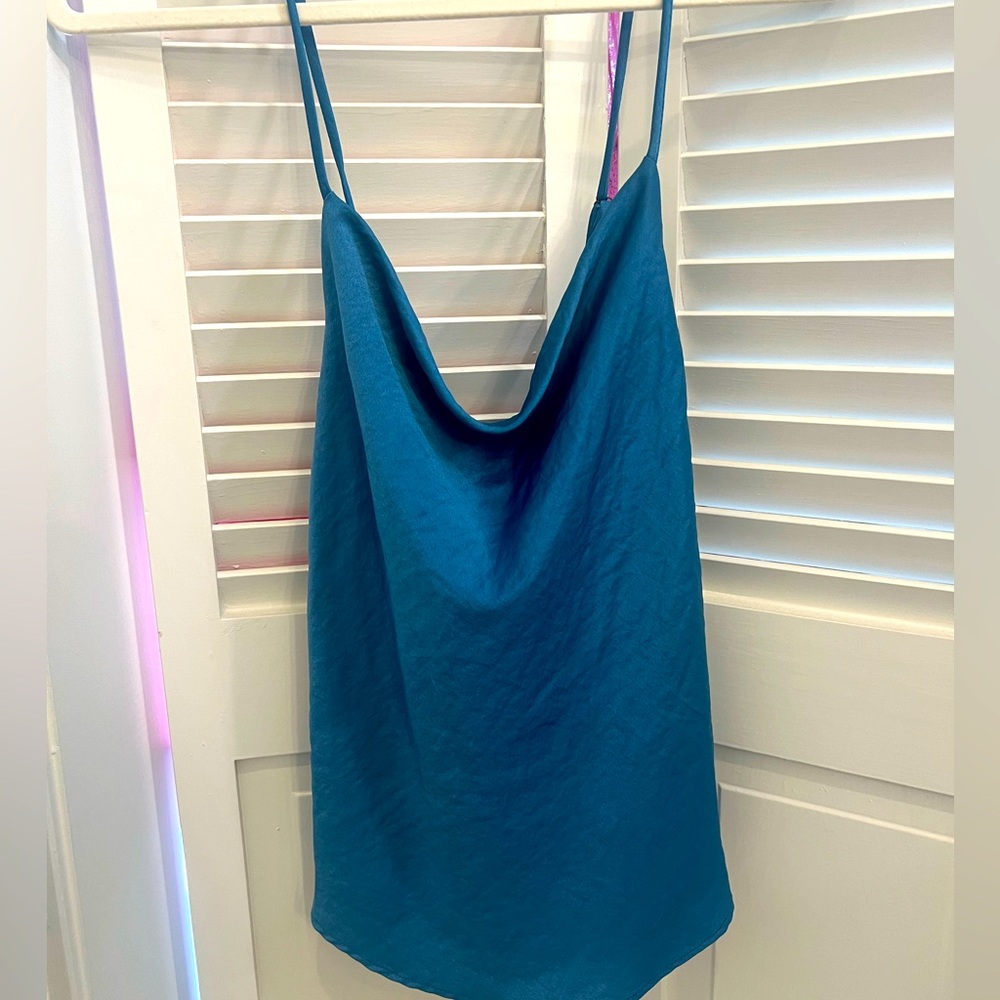 NWT LucyParis blue cowl neck top size xs
